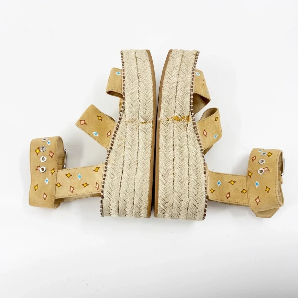 ✅ Rag & Bone Tara Platform‎ ANKLE STRAP Espadrille Suede Sandal TAN SIZE EU 38